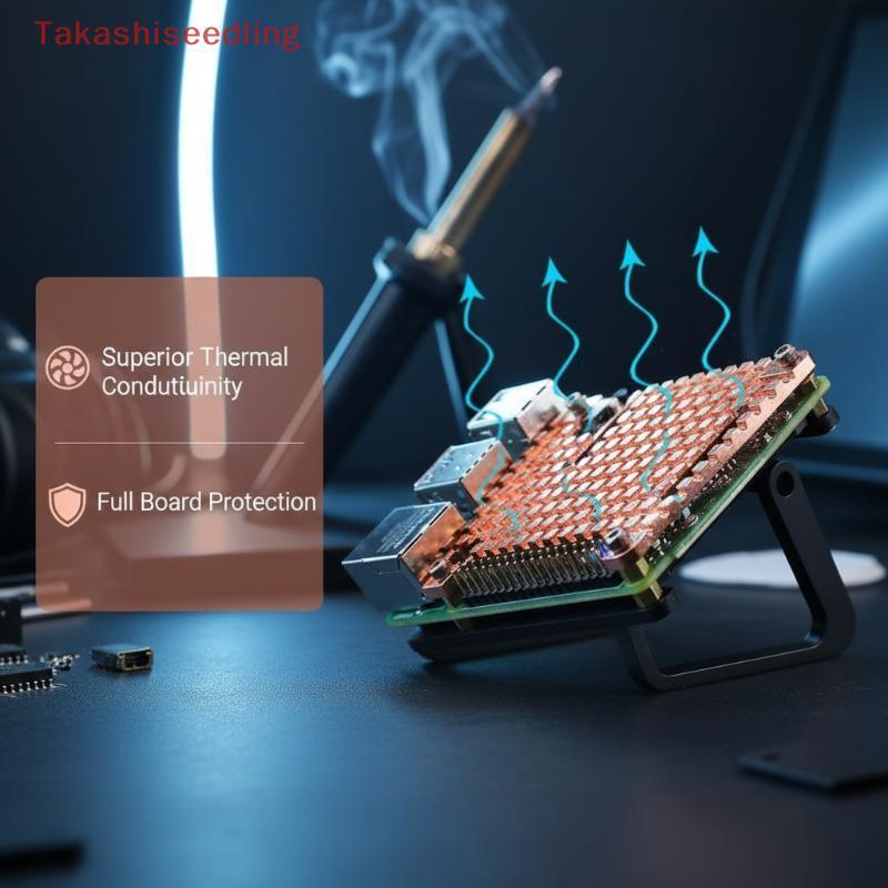 (Takashiseedling) Passive Copper Heatsink and Case Plate Kit for Raspberry Pi 4 โซลูชั่นทําความเย็นท