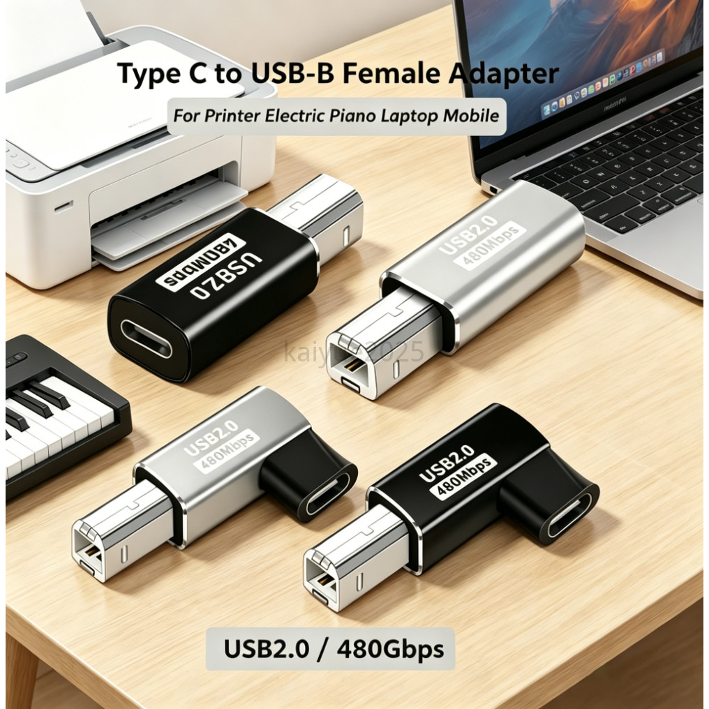 KYBD USB C ถึง USB B 2.0 สําหรับ MIDI Controller ข้อมูล Transfer ชายหญิงประเภท C ถึง B อะแดปเตอร์สําหรับ HP/Canon เครื่องพิมพ์เครื่องสแกนเนอร์