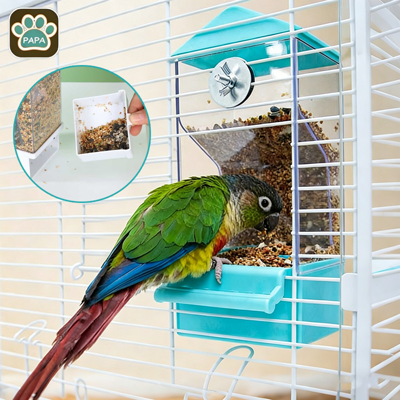 🦜เครื่องให้อาหารนกอัตโนมัติ กล่องให้อาหารนกสำหรับกรง ที่ให้อาหารอัตโนมัติ อะคริลิคโปร่งใส สะอาดง่าย สำหรับกรงนกแก้ว