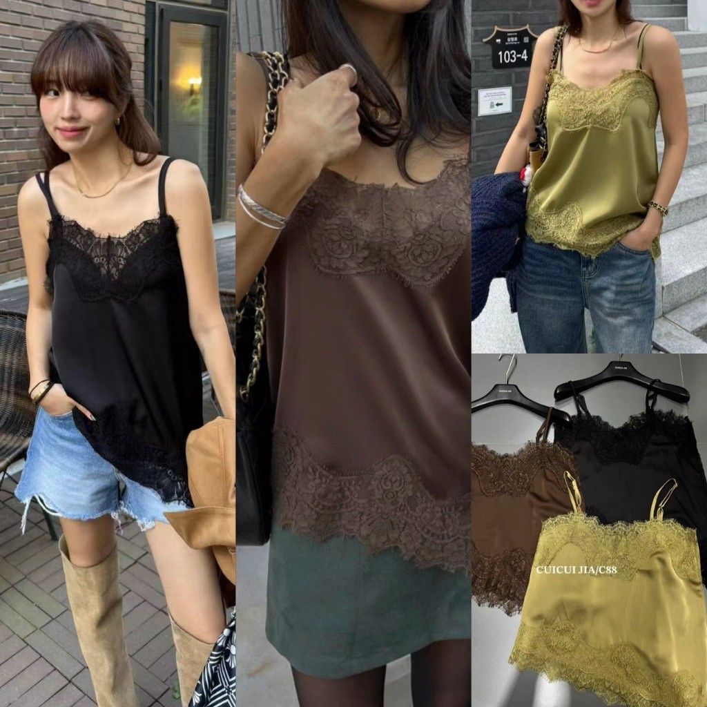 ❤ ❤     C6495 เสื้อสายเดี่ยว ผ้าซาตินอย่างดี แต่งผ้าลูกไม้ สายปรับได้งานสวยเก๋ ไม่ซ้ำใครแน่นอนค่าTAG CUI ราคา ถูกที่สุด ดีลบีเคเค รูปภาพหลัก