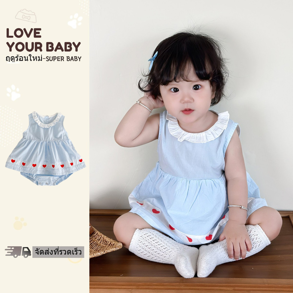 ฤดูร้อนใหม่เสื้อผ้าเด็กสาวบอดี้สูทแขนกุดสีฟ้า 0-24 เดือน รูปที่ 2