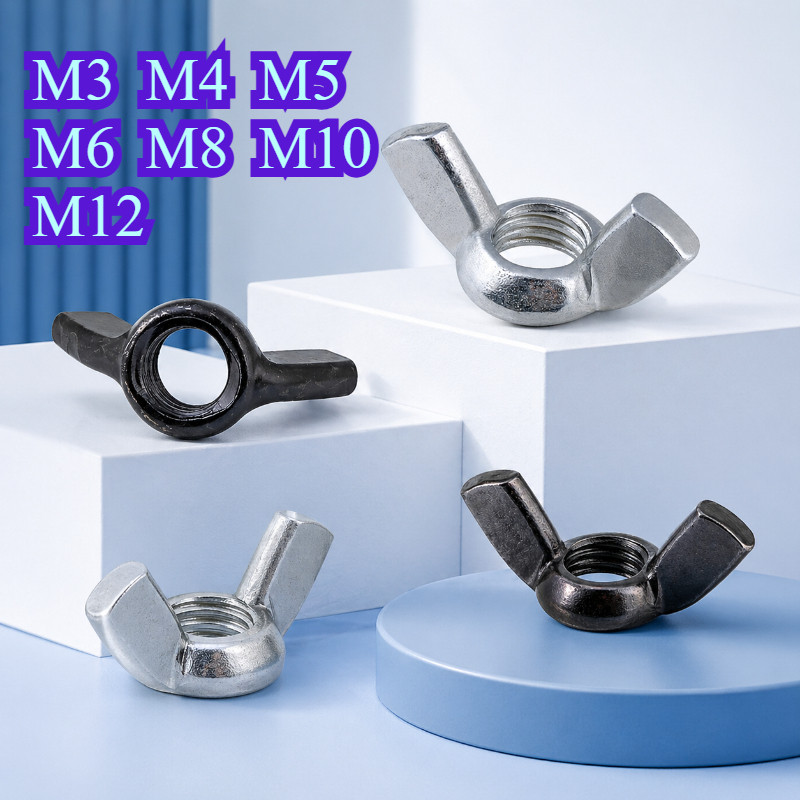 Wing Nut, Butterfly Nut (White Zinc/Black) Handle Nut M3/M4/M5/M6/M8/M10/M12WY