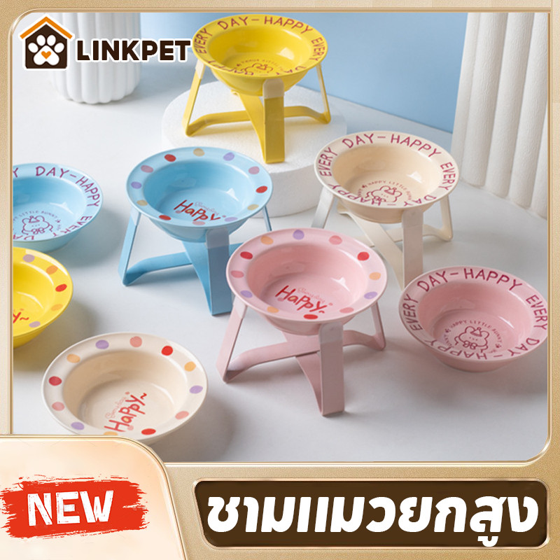 ชามอวกาศสัตว์ ชามสัตว์เลี้ยงเซรามิก วัสดุเซรามิก น่ารักป้องกันสีดําคางเท้าสูงชามอาหารสัตว์เลี้ยงเซรามิกน้ําดื่ม