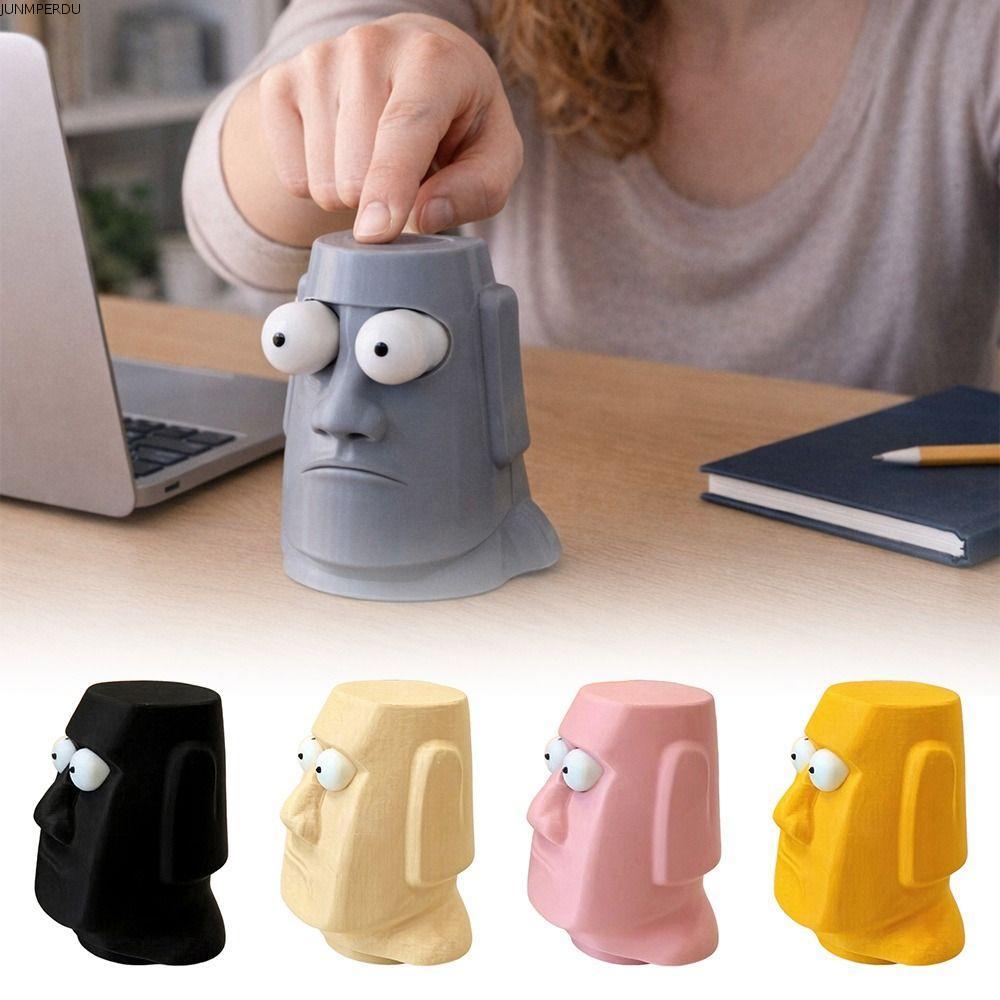 JUNMPER2R รูปปั้น Staring Moai ตกแต่งบ้านกด Pop Out Eye Decompression ของเล่น, เครื่องประดับ Prank แ
