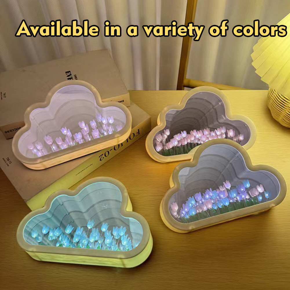 โคมไฟกลางคืนรูปตัวเมฆพร้อมดอกทิวลิป DIY ของขวัญตกแต่งโต๊ะในห้องนอน