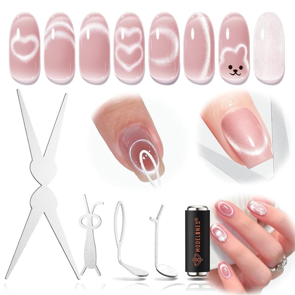 Modelones เครื่องมือแม่เหล็กแมวตา รูปกรรไกร 2in1 สำหรับเอฟเฟกต์ฝรั่งเศส & รูปหัวใจ