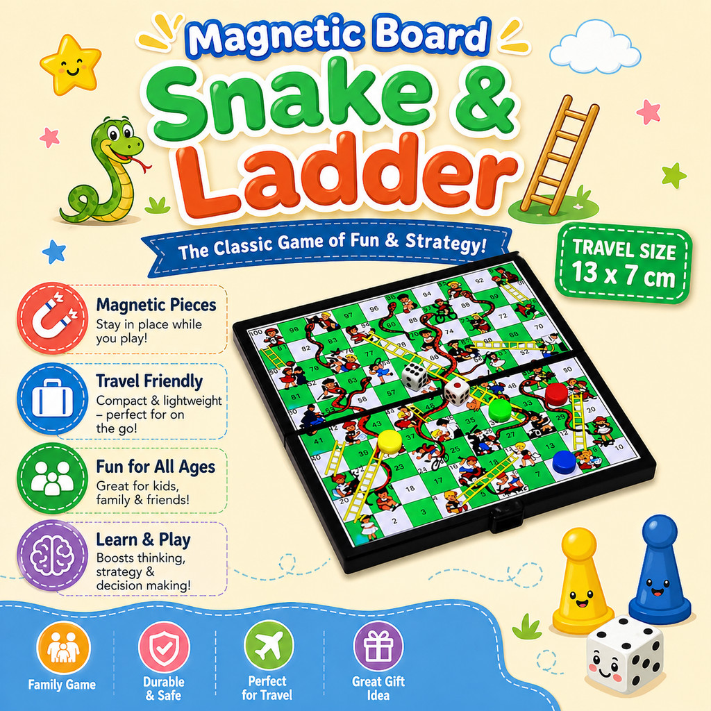 ENGLISH PACKAGING Magnetic Snake and Ladder Board Game Chess l Travel Games Kids Birthday Party Good
