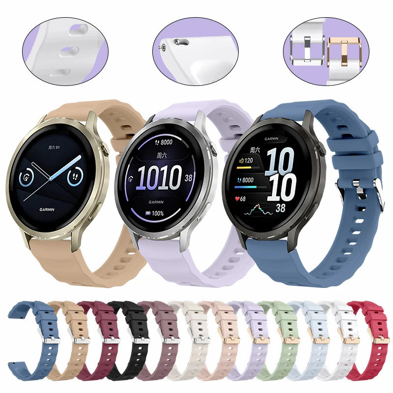 18 มม.ซิลิโคนสําหรับ Garmin Venu 4 41 มม. สร้อยข้อมือสําหรับผู้เบิกทาง Garmin 265s/ 255s /Venu2s/ Venu3s/ Vivoactive4s สายคล้องคอ