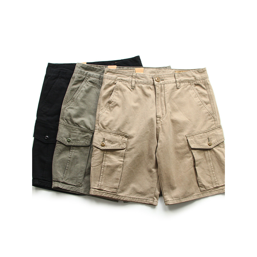 American Heavy Cotton Overalls Shorts Men Ami Khaki chino Casual Retro Multi-pocket Cropped Pants Mi