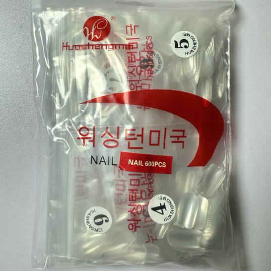 เล็บPVC เหลี่ยมยาวกลาง บรรจุ600 ชิ้น/แพค เบอร์ 0-9 PVC = 1 ห่อจะมี-เบอร์5-6  อย่างละ2ห่อ