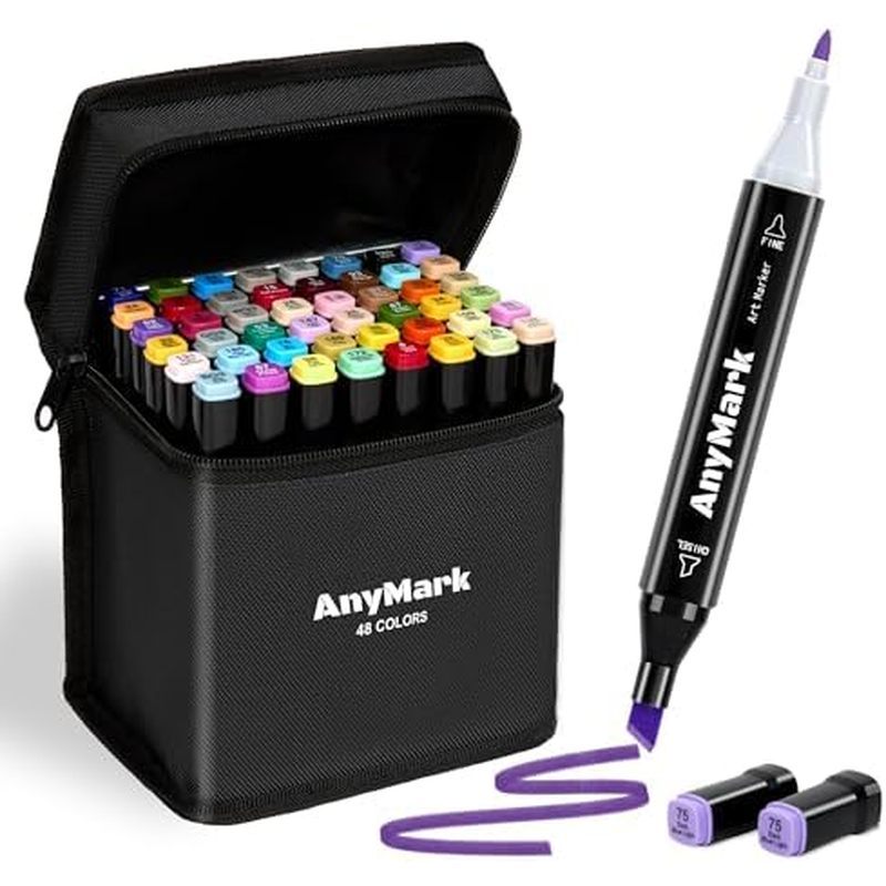 0 Colors Dual Tip Art Coloring Markers Set for Adult Book Drawing Sketching Painting, Chisel & Fine,