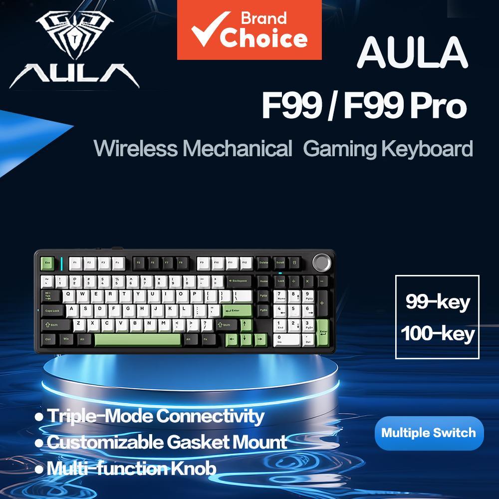 คีย์บอร์ดเกมมิ่ง Aula F99/F99Pro โหมดสามแบบ ปรับแต่งได้ คีย์บอร์ดเรียวมีฟองน้ํา รองรับการสลับคีย์ร้อ
