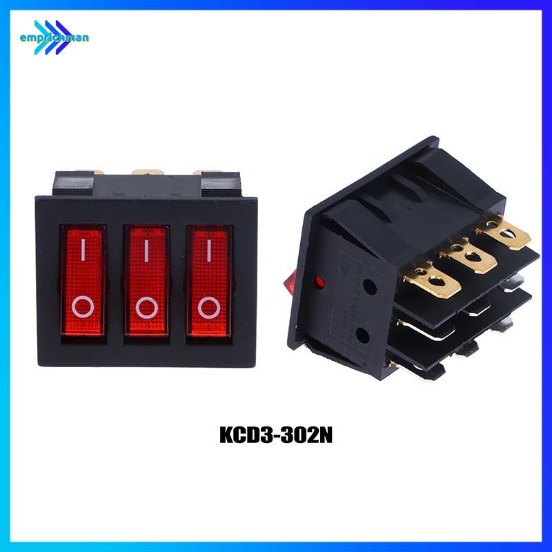 EPMN> Roer สวิทช์ KCD3 ไฟสีแดง 3 ทางสวิทช์ 9 ขา 2 ตําแหน่ง ON-OFF/ON-ON 16A/20A 250/125V AC Triple Power Switch ใหม่