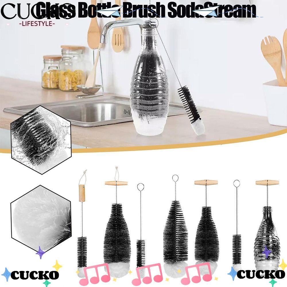 CUCKO Glassware Jars ทําความสะอาด, เครื่องดื่ม Wineglass ขวดถ้วย Beechwood Handle Soda Stream ขวดแปร