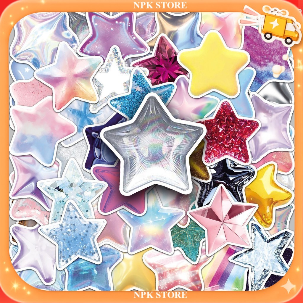 🔥🇹🇭พร้อมส่ง🇹🇭🔥 50แบบ Sticker รูปดาว ธีม โฮลาแกรม แวววาวสีรุ้ง Star Theme holographic iridescent fini