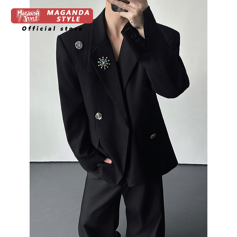 Original New Style Mens Blazer Shoulder-up High-End Light Luxury เข็มกลัดโลหะเอวแคบ Stiff Inc