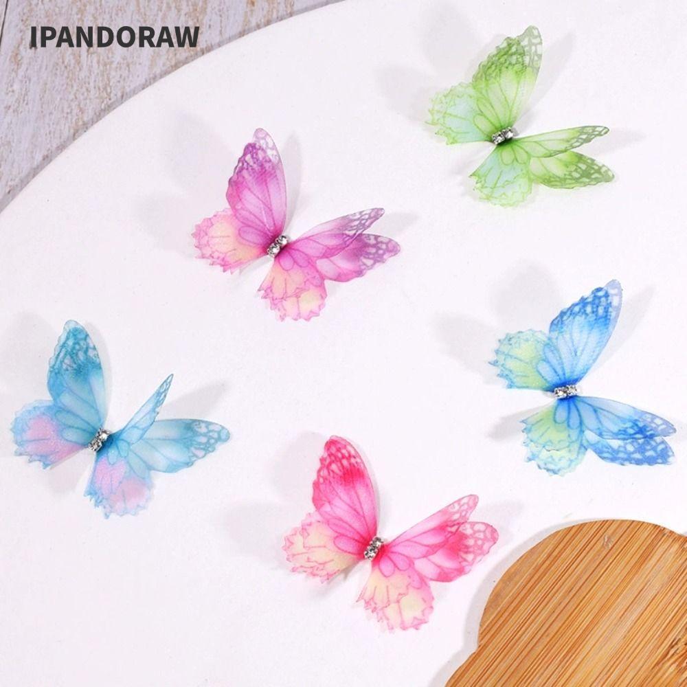 IPANDORAW 50 ชิ้นชีฟองผีเสื้อแพทช์ปัก,โปร่งแสงไล่โทนสีสี Organza ผ้าผีเสื้อ Appliques,เสื้อผ้าสองชั้นเย็บแพทช์
