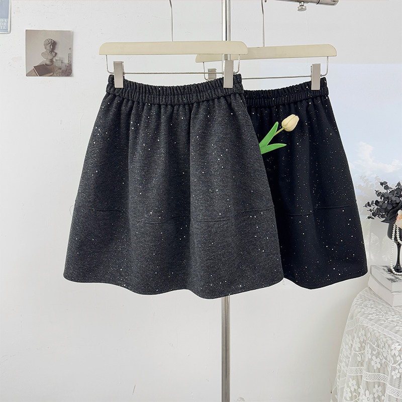 600g ผ้าขนสัตว์บรรยากาศประกายเย็บ Cocoon-Shaped Bud Woolen กระโปรงกลาง Fe