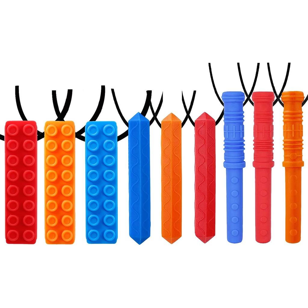สร้อยคอเคี้ยวประสาทสัมผัสโดย GNARISHING 9-Pack (3-Pack Blocks กระบอก 3 แพ็คและบล็อก Rhombus 3 แพ็ค) 