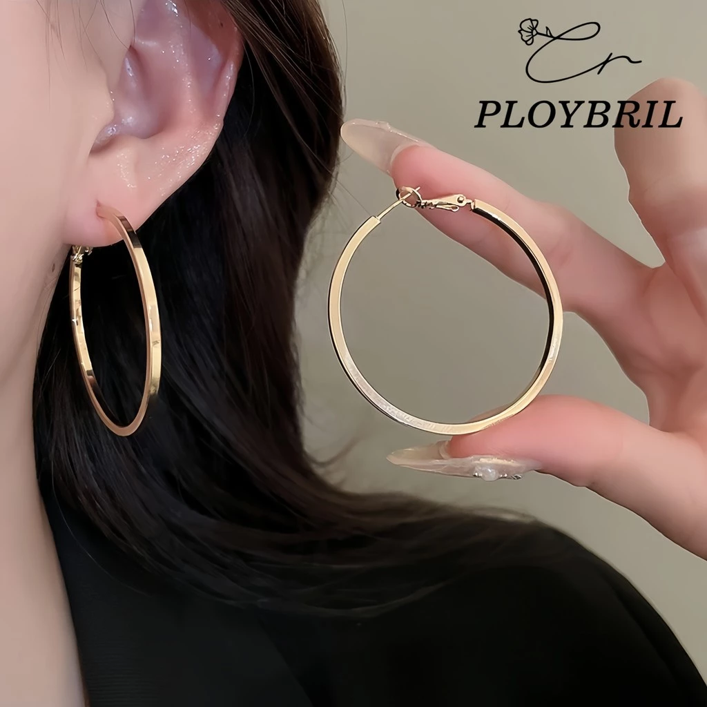 PLOYBRIL เดรช เข็มเงินวงกลมเรขาคณิตต่างหูโลหะยุโรปและอเมริกาโอ้อวดออกแบบต่างหู E083