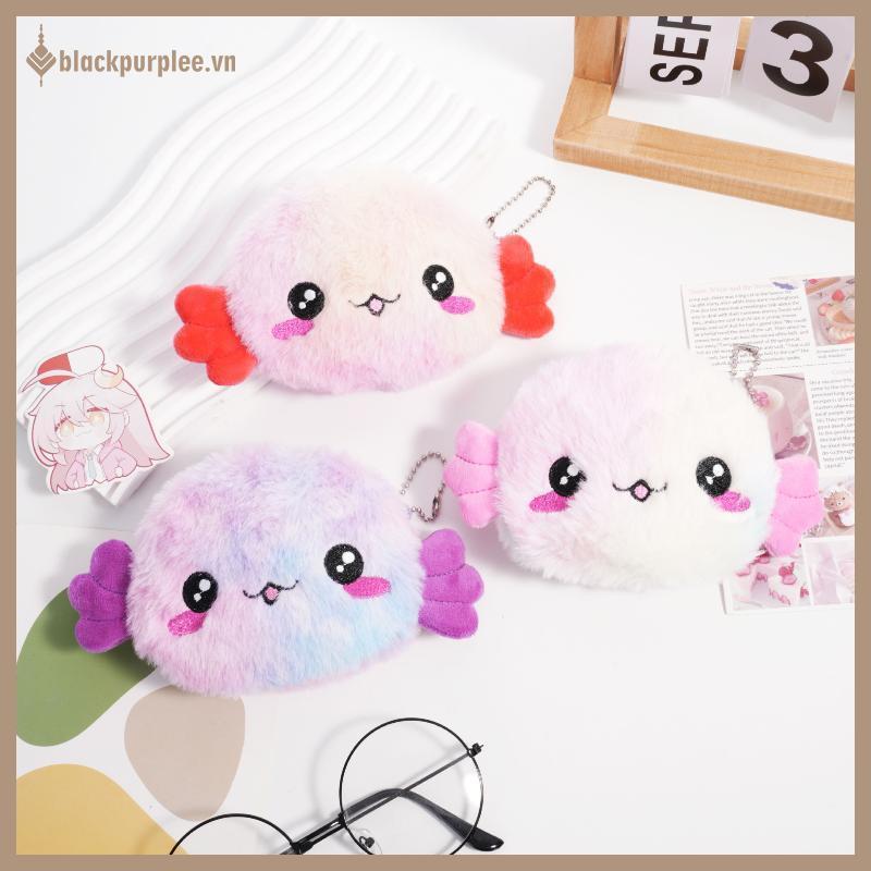 BPURIPPLE กระเป๋าใส่เหรียญ Plush Salamander การ์ตูนน่ารัก Axolotl กระเป๋าสตางค์สําหรับวัยรุ่นเด็กของ