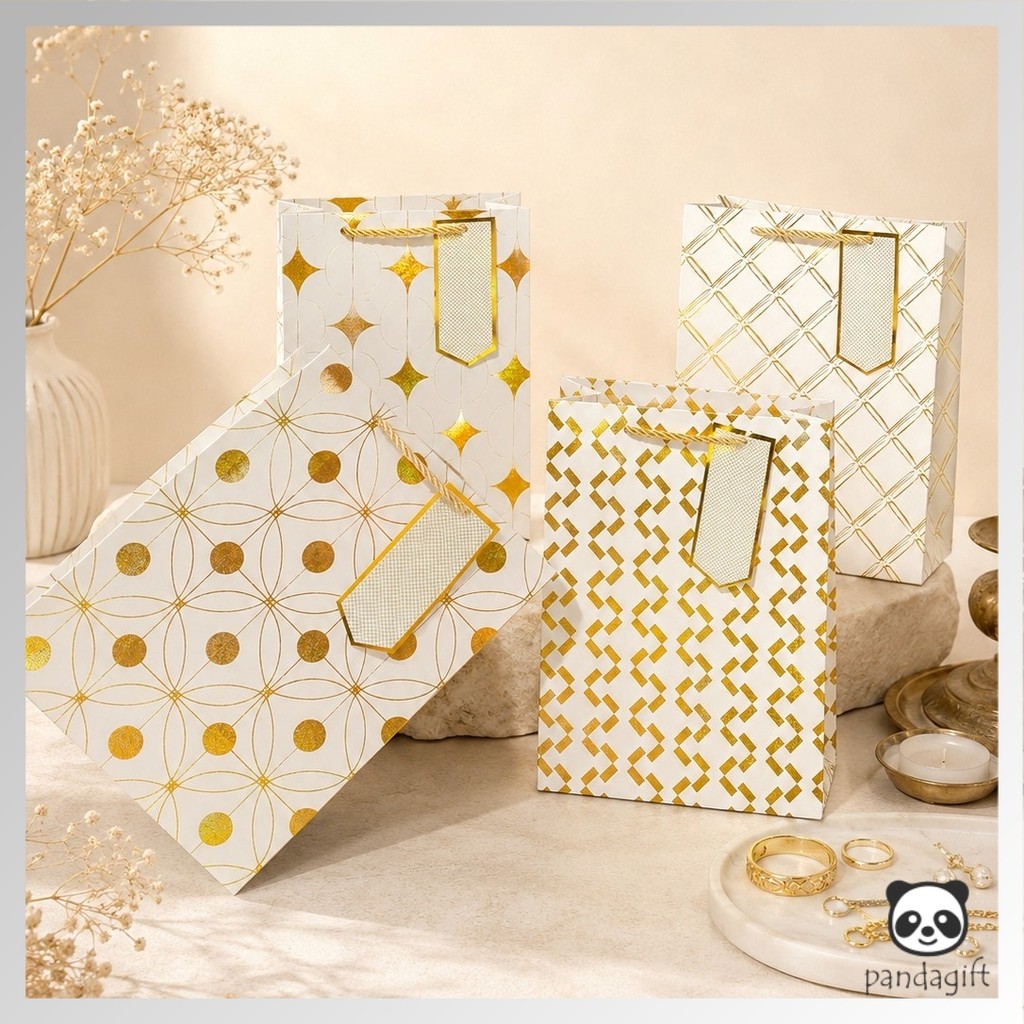 ถุงกระดาษลายนูน Aesthetic Gold Line | กระเป๋า Goodie | กระเป๋าของที่ระลึกวันเกิด - PABA-PM-TG-005