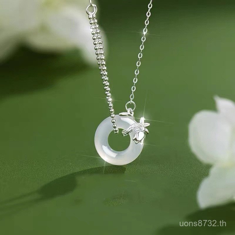 หรูหราสร้อยคอจี้บริสุทธิ์ทิวลิปแสงสีขาวจี้สร้อยคอ s925 Chalcedony ใหม่หรูหราเงินสร้อยคอจีนปลอดภัยหญิ