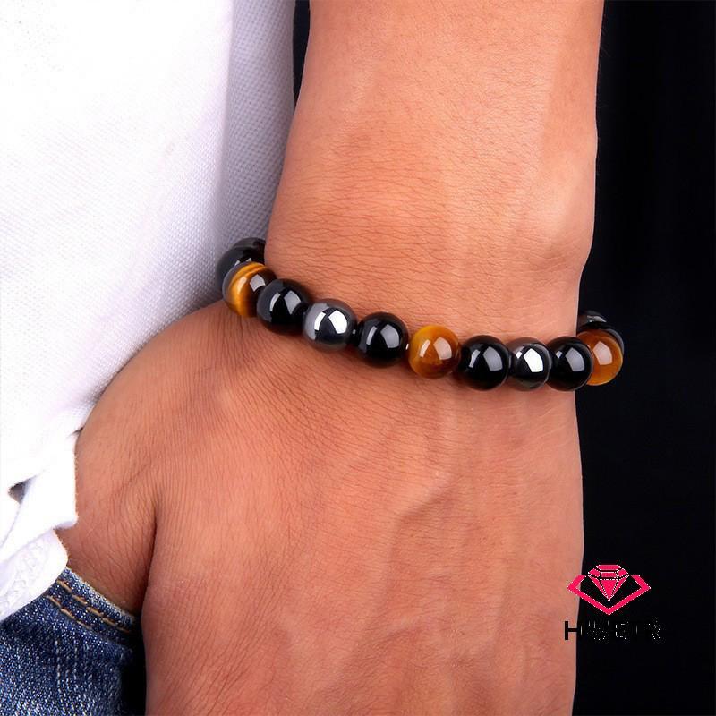 HWETR Crown Power Symbol สร้อยข้อมือผู้ชาย Hematite หินธรรมชาติ 8 มม.อุปกรณ์เสริมลูกปัดสําหรับวันเกิ