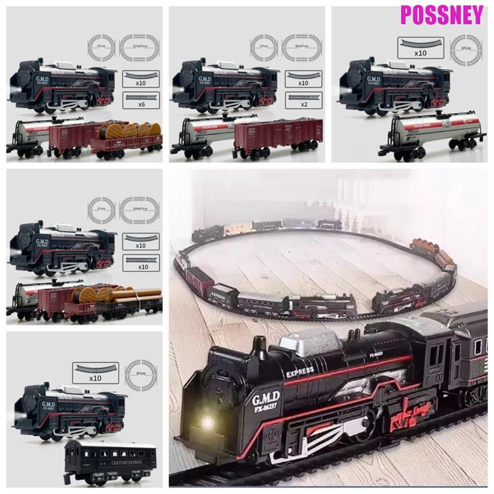 POSSNEY Train Freight Train Toy, Assembly Combines Electric Christmas Train Track Set, Classical Loc
