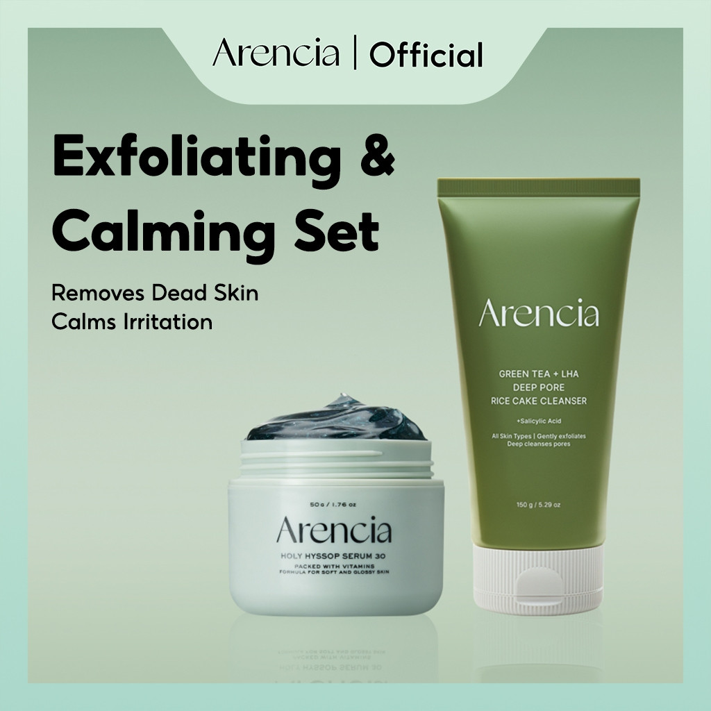 [มัด 2][Arencia] Exfoliating & Calming Set, Gree Tea LHA Rice Cake Clenaser + Holy Hyssop Serum 30 5