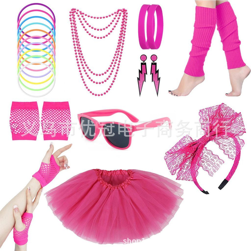 Lightning Party Prom tutu Hoop Neon ต่างหูจัดแต่งทรงผม Dress Up ผมชุดสร้อยคอ Retro กระโปรง 80s Party