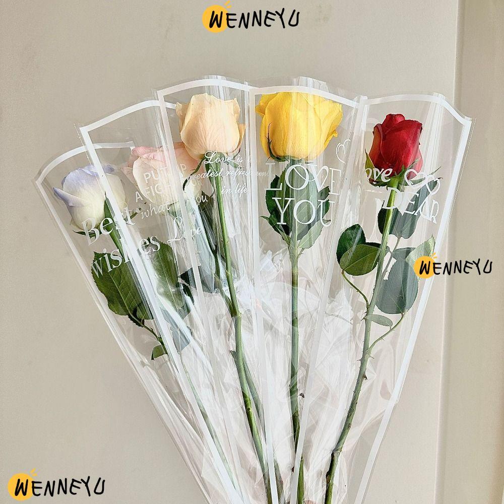 ถุงห่อดอกไม้ 50 ชิ้น WENNEYU, ห่อดอกไม้กันน้ําแขนกุหลาบเดี่ยว, อินสไตล์โปร่งใสดอกไม้วัสดุบรรจุภัณฑ์วันวาเลนไทน์
