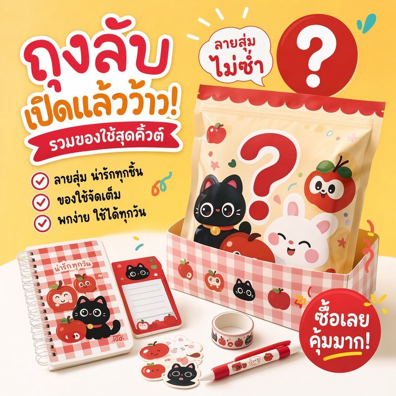 กระเป๋าเครื่องเขียนสุ่ม กล่องสุ่มเครื่องเขียน ชุดเครื่องเขียนน่ารัก ของขวัญนักเรียน เปิดเทอม สะสม