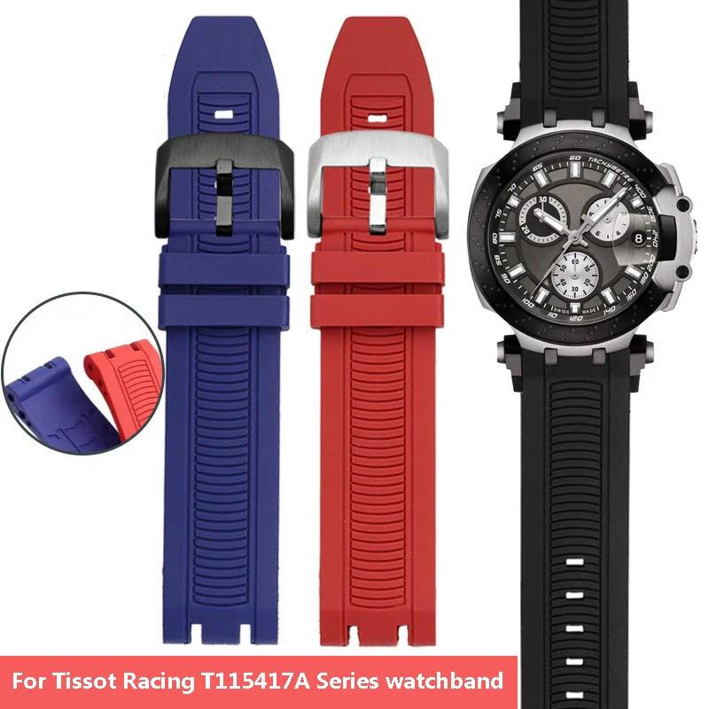 Sports Silicone Rubber For Tissot Racing T115417A Series Special Double Notch Watch Strap T115.427 M