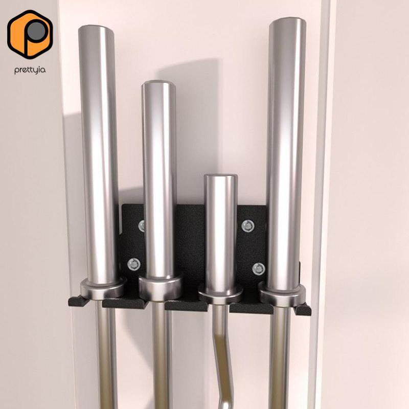 Prettyia Barbell Rack เหล็กสีดําแนวตั้ง Barbell Hanger Wall Display Rack สําหรับน้ําหนักยิมและบาร์อุ