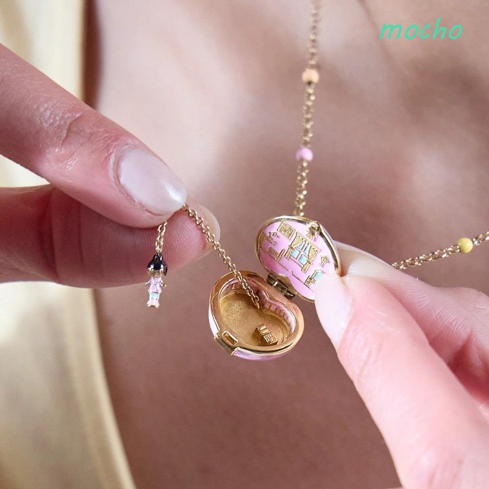 MOCHO จี้Choker,สีชมพูทองน่ารักเปิดปิดเฟสกล่องสร้อยคอ,Locketโลหะผสมที่ไม่ซ้ํากัน Whimsical Pentagramหัวใจแหวนของขวัญวันเกิด