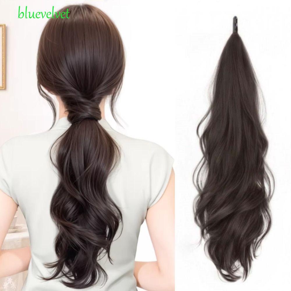BLUEVELVEET ผมหางม้าหยิกยาว, Self-Winding วิกผมสังเคราะห์ผมหางม้า,แฟชั่น Fluffy Layered 24 นิ้ว Pony Tail Hairpieces สําหรับผู้หญิง