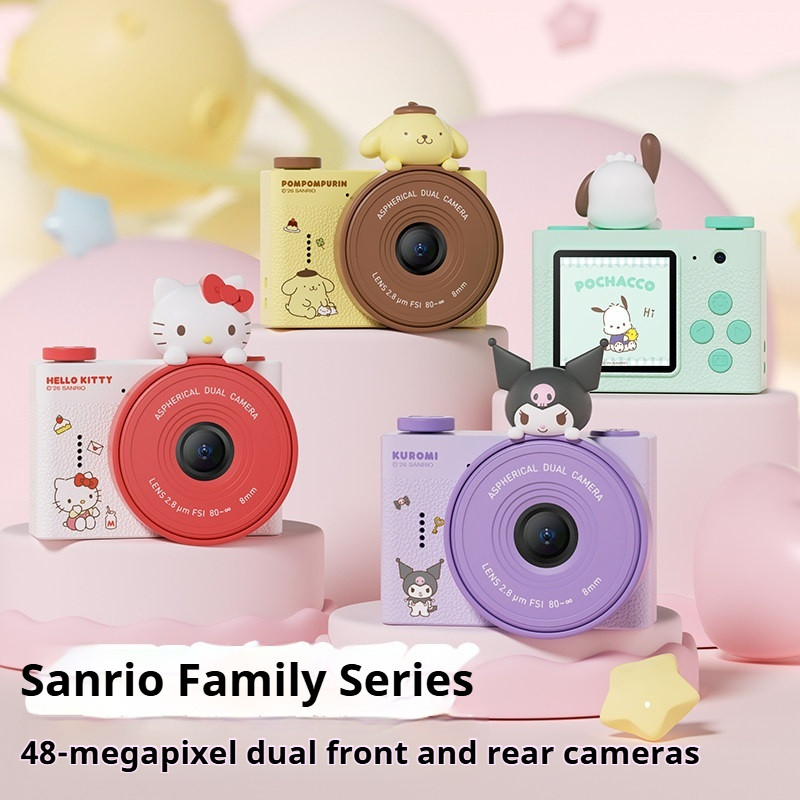 สินค้าใหม่ Sanrio กล้องเด็ก A5mini 4800W พิกเซลด้านหน้าด้านหลังกล้องคู่ HD วิดีโอ Kuromi Mini Digital Camera กล้องเด็กของเล่นของขวัญวันเกิด
