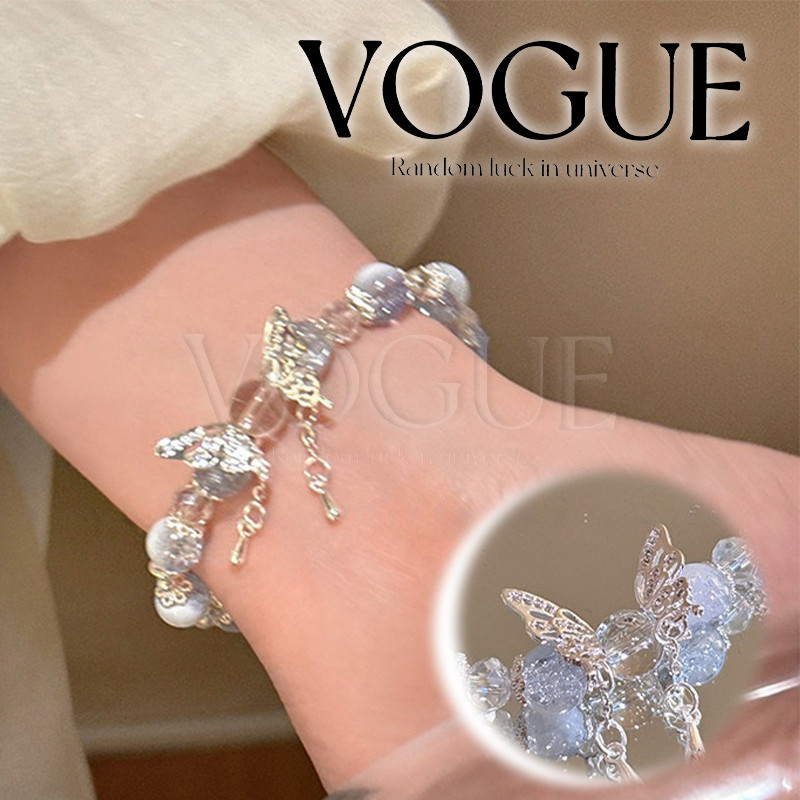 Vogue พร้อมส่ง สร้อยข้อมือลูกปัดคริสตัล จี้รูปผีเสื้อฟรุ้งฟริ้ง น่ารักใส่สบาย (BRL-40)