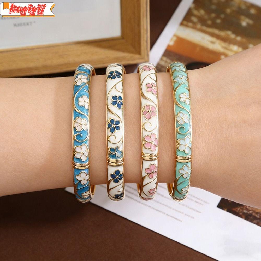 สร้อยข้อมือเปิดข้อมือแฮนด์เมดสไตล์จีน ออกแบบดอกไม้ สีสันสวยงาม เป็นของขวัญสำหรับผู้หญิง