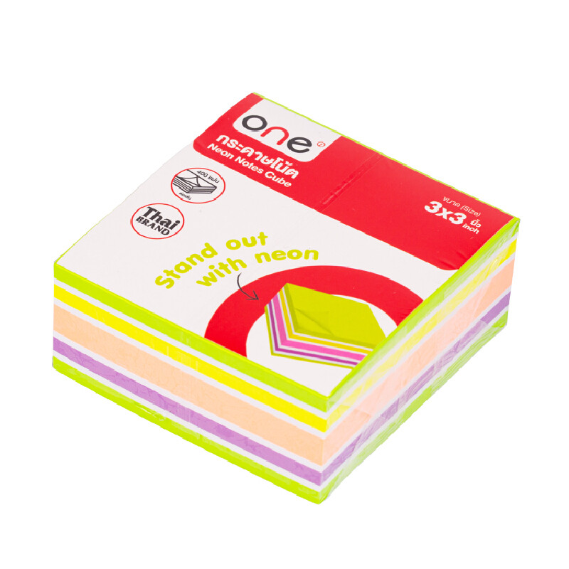 ONE กระดาษโน้ต รุ่น O2154 คละสี สะท้อนแสง ขนาด 3x3 นิ้ว (แพ็ค 400 แผ่น)
