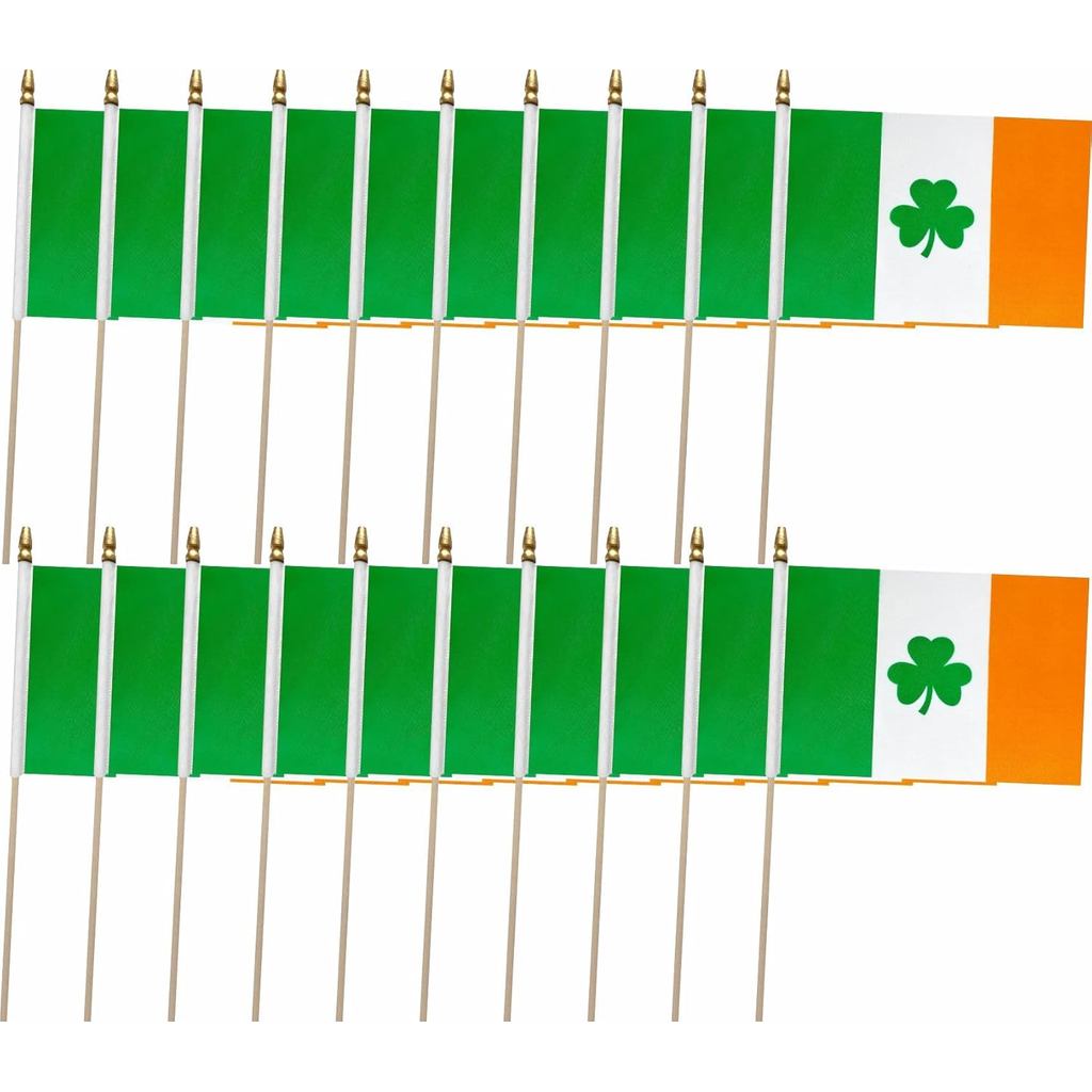 20 ชิ้น Ireland Shamrock Flags Irish Stick Flag ขนาดเล็กมินิมือถือ Clover Flags สําหรับมีนาคม 17th S