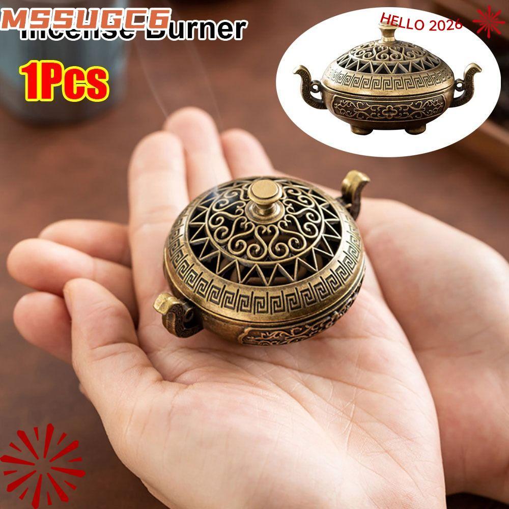 IMSSUG 1 ชิ้น Lotus ธูป Censer, Hollowed Out รูปแบบไม้จันทน์ธูป Burner,ทนทาน Retro Alloy สามขาเตาตกแต่งบ้าน