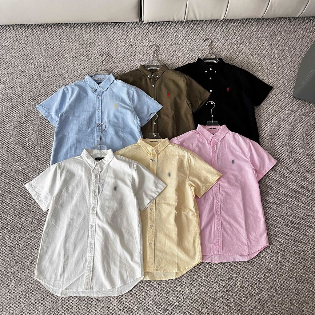 N6OY R-L Short-sleeved linen-cotton shirt, casual washed, with pony logo, versatile turn-down collar