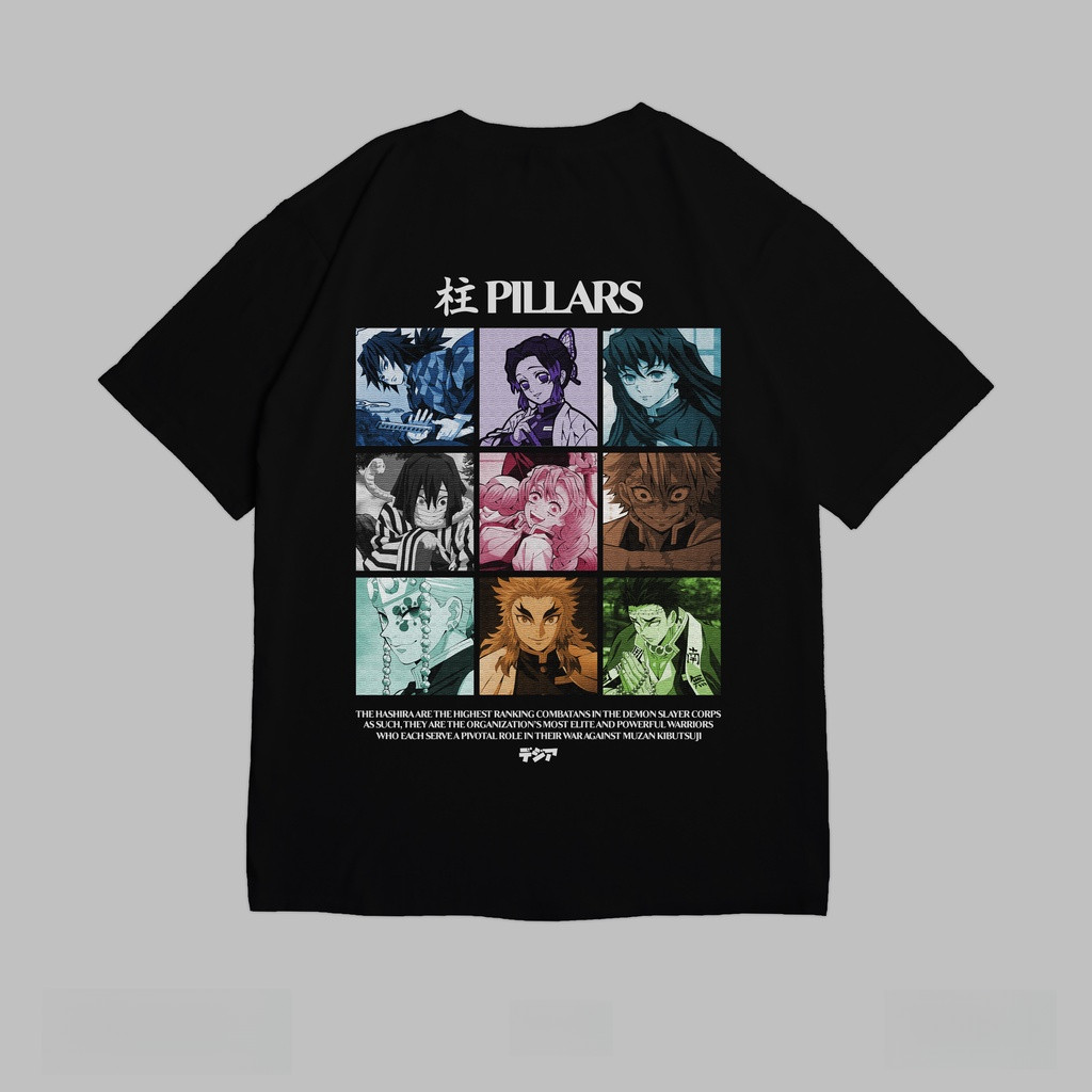 เสื้อยืด Demon Slayer Pillars 9 ตัว ลายสี่เหลี่ยม ผ้าฝ้ายแท้ คอกลม สีหลายสี สไตล์อนิเมะ มีไซส์ S-5XL