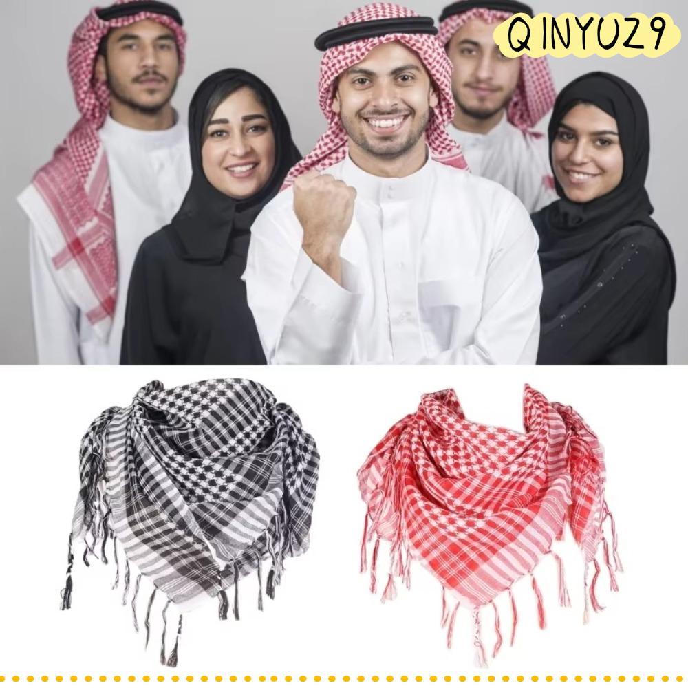 QINYUZ9QX อาหรับ Shemagh Headscarf, ขนาดใหญ่พู่หัวคอผ้าพันคอ, เครื่องแต่งกายหัวคอ Face Wrap สําหรับช
