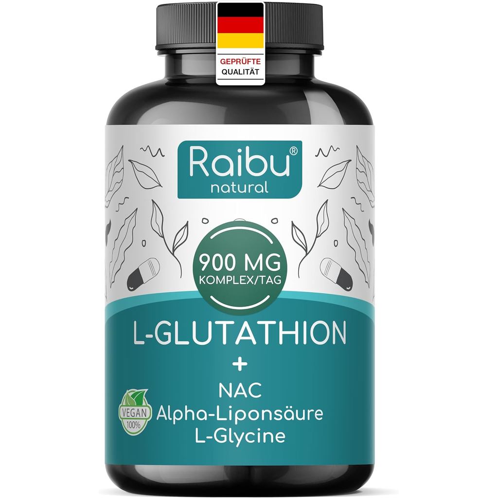 แคปซูลแอล-กลูตาไธโอน 500 มก., สูตรวีแกน ปราศจากสารเติมแต่ง บรรจุ NAC, α-Lipoic Acid และ L-Glycine