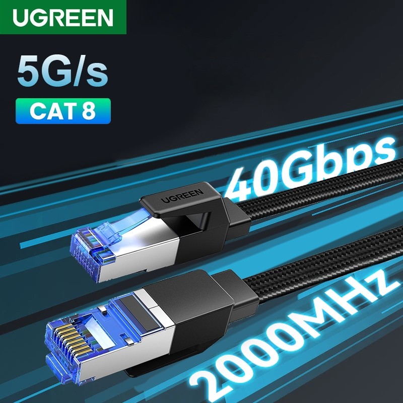 UGREEN Gaming Ethernet Cable RJ45 สาย CAT8 40Gbps Cotton Braided Gaming Network สําหรับแล็ปท็อปพีซี