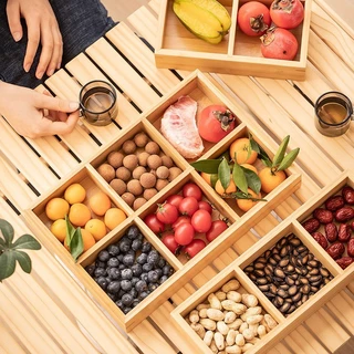 【จัดส่งวันนี้】มีให้เลือก 3 ไซส์ สีไม้ธรรมชาติ ถาดไม้(มีช่องแบ่ง 4/6/9 ช่อง)ถาดไม้อเนกประสงค์ ถาดไม้ใส่อาหาร
