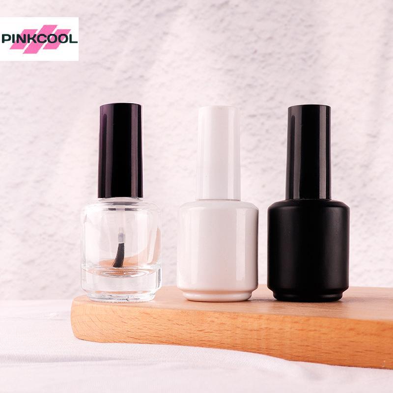 PINKCOOL 15ml แก้วใสขวดยาทาเล็บที่ว่างเปล่าพร้อมฝาปิดแปรงภาชนะเครื่องสําอางขวดแก้วเล็บพร้อมแปรงร้อน